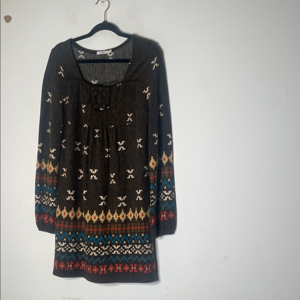 Hazel Brown Multicolor Patterned Long Sleeve Dress - image 1
